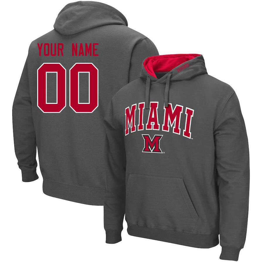 Custom Miami University Redhawks Name And Number Hoodies-Charcoal